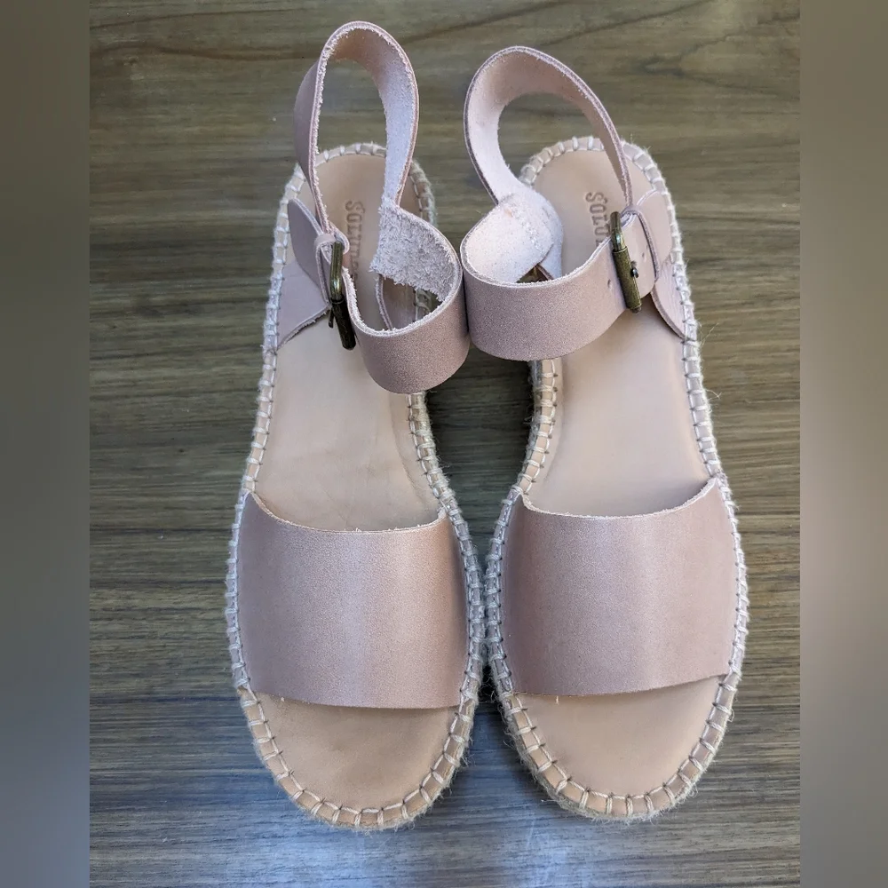 NEW Soludos Minorca Dove Grey Leather Platform Woven Espadrille Sandals Size 10